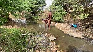 Curvy ebony flashes her fat body outdoors. Brown-skinned bbw gets ready for public stream adventure.