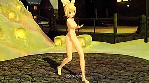 Kagamine Rin full nude mod as snowman in Project Diva game