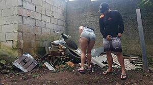 This cute Brazilian teen gets licked and banged hard by her guy in the backyard during the party outdoors.