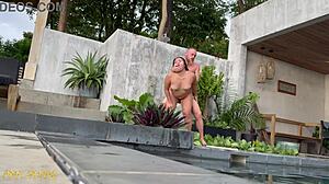 Whoa, check out this intense outdoor domination session with rough fucking in the bright sun by the pool 😈🌞