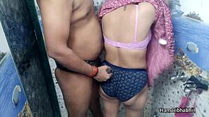 indian desi bhabhi gives best handjob so husband cums on her sexy blue panty