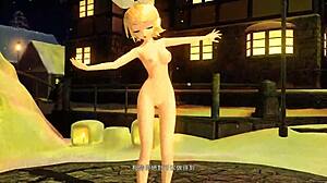 Kagamine Rin full nude mod as snowman in Project Diva game