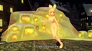 Kagamine Rin full nude mod as snowman in Project Diva game