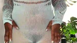 Joanfantasy boldly plays with creamy pussy in light blue lingerie using dildo toy