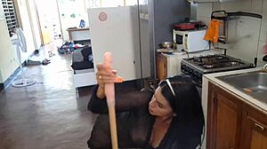 Famous mexican influencer masturbating in the kitchen with a broomstick in leaked video