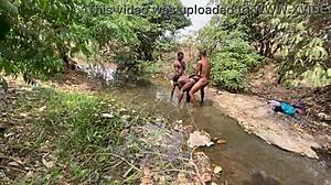 Curvy ebony flashes her fat body outdoors. Brown-skinned bbw gets ready for public stream adventure.