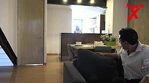 brunette takes hard doggystyle fuck with facial cumshot from monster cock