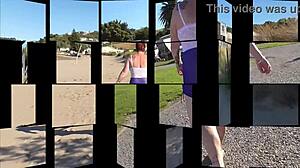 why is this kiwi trashy milf walking in see through clothes at the beach before creampie fuck?