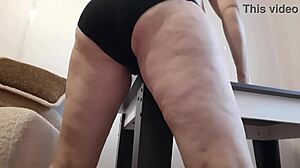 hey, i caught my stepmom masturbating on the desk edge with her big tits and ass, cumming four times on hidden cam