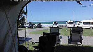 why is this kiwi trashy milf walking in see through clothes at the beach before creampie fuck?