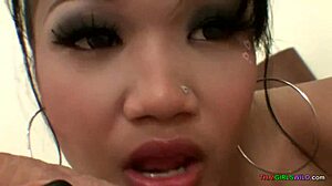 Gorgeous asian teen 18+ fucks like a pro with creampie and facial in horny casting on sofa.