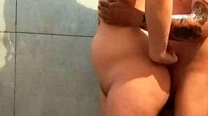 My husband's best friend surprises me in the shower with his cock. Sexy Latina neighbor sucks and gets cum on face in homemade bathroom action.