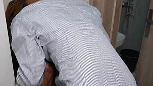 Man, I got so horny discussing with my stepbrother near stepmom's bathroom and ended up with ebony pussy creampie!