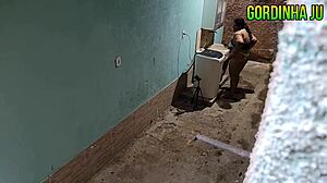 Intriguing Brazilian housewife with big natural tits gets cumshot on face from neighbor