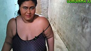 Intriguing Brazilian housewife with big natural tits gets cumshot on face from neighbor