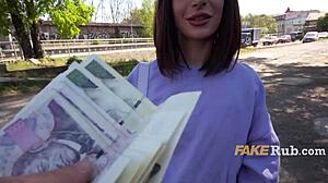 Ultra pretty italian girl picked on street for public outdoor sex interview and flashing