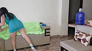 Mexican Housewife Masturbates on Couch With Big Tits Squirting and Wet Pussy Using Huge Dildo