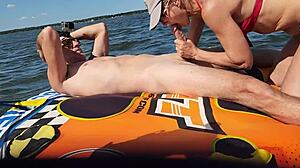 hot athletic couple enjoys anal sex on jetski in lake