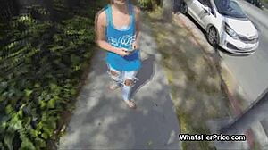 Teen amateur blonde with short hair gets picked up on the street for hardcore doggystyle fucking outdoors in homemade video for cash.