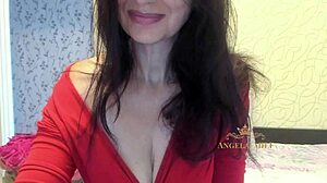 Horny Russian Milf Angela-Milf with Hairy Cunt and Saggy Tits Strips on Couch Teasing Fans with Open Holes