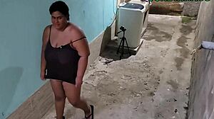 Intriguing Brazilian housewife with big natural tits gets cumshot on face from neighbor