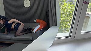 Naughty cop bends over for black guy footjob and tight pussy creampie in doggystyle 😈