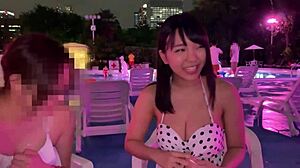 that japanese college girl with natural h cup tits gives slippery lotion handjob and cowgirl ride