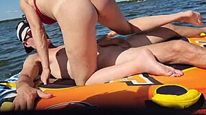 hot athletic couple enjoys anal sex on jetski in lake
