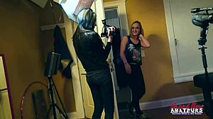 petite hot olyssia and kinky cutie ryann lick their twats then share a cock in domination play