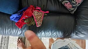 husband plays with my panties and jerks off before i leave for follower job