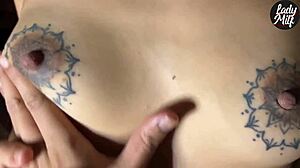 My colleague visited after the pool and I greeted her with my dick out for handjob and tit play