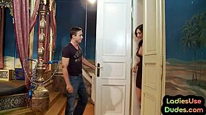 mean british femdom subtly pegs submissive with strapon in european bdsm