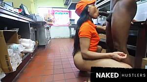 Sir, do you want pussy with that? Wild fast food public reality sex explodes with deepthroat and doggystyle in kitchen cosplay!