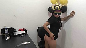 New Executive Moans Loudly Testing Anal Plug Gift From Boyfriend In Office