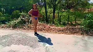 Milf flashing natural tits and ass in Cancun Mexico streets 😈