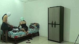 Housewives desperate for sex start massage therapy with ebony roommate flashing ass in dorm