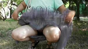 hairy mature in transparent dress flashing