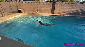Pool Side Blowjob in 4K with TheFoxxxLife POV Featuring Big Tits Blonde Babe Squirting and Monster Cock Action