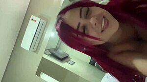 Ruiva shows big natural tits on video call for fans