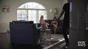 apovstory sharing is caring pt 2 features jennifer white and rachael cavalli in cum swapping threesome. they ride and trib in close-up taboo action.