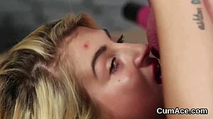 Kinky model swallows cum load from facial in bukkake blowbang