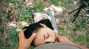 pov bts freeuse jerking on ponytail brunette during her meditation - huge free use facial