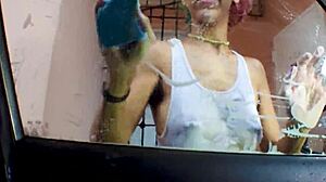 a very hairy carwash putimoda 2 1 with wet pussy and barefoot legs outdoors