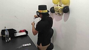 New Executive Moans Loudly Testing Anal Plug Gift From Boyfriend In Office