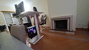 Latina with big tits fucks hard during work video call with creampie orgasm on desk