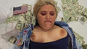 blonde screams while punishing pussy and ass for millions in cash exchange