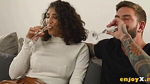 Horny latina with humongous breasts contrasts sweet looks with rough fucking and cumshot.