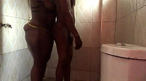 brunette amateur bends over for doggystyle fingering in bathroom first time with curvy big ass and small waist