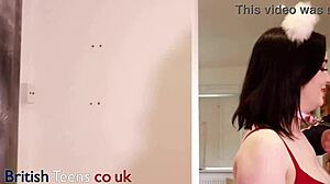COLLARED BRITISH 18 YEAR OLD GETS FUCKED HARD IN THE KITCHEN BY NERDY NEIGHBOR! She bends over for doggystyle and takes facial cumshot in taboo quickie.
