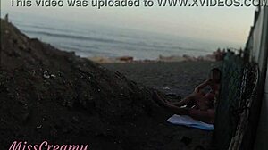 Whoa, flashing my cock to stepdaughter on public beach! She helps me cumshot right there in front of everyone - real risky sex!
